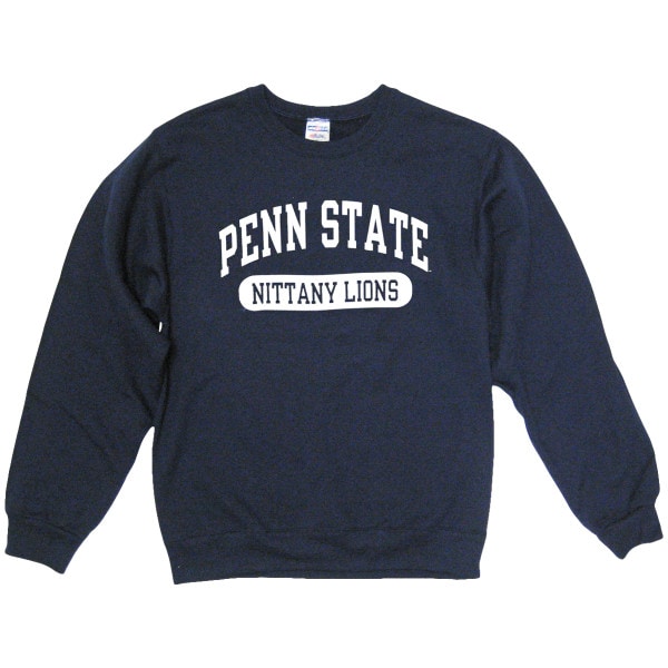 navy crew neck sweatshirt with arched Penn State above Nittany Lions